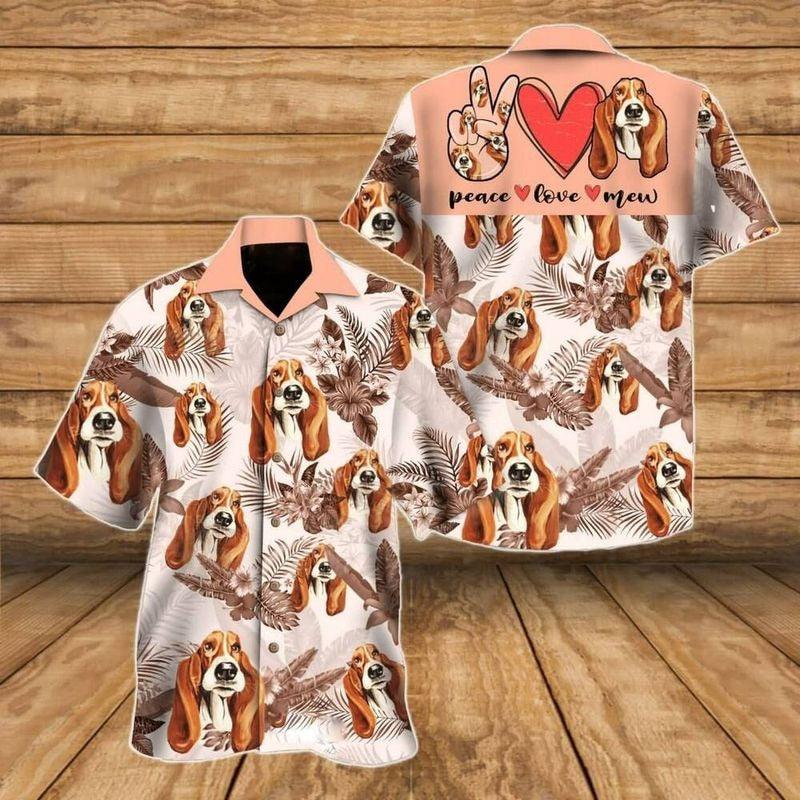 Basset Hound Dog Aloha Hawaiian Shirt - Basset Hound Dog Peace Love Hawaiian Shirt, Tropical Leaves Pattern Hawaiian Shirt For Men & Women, Dog Lover