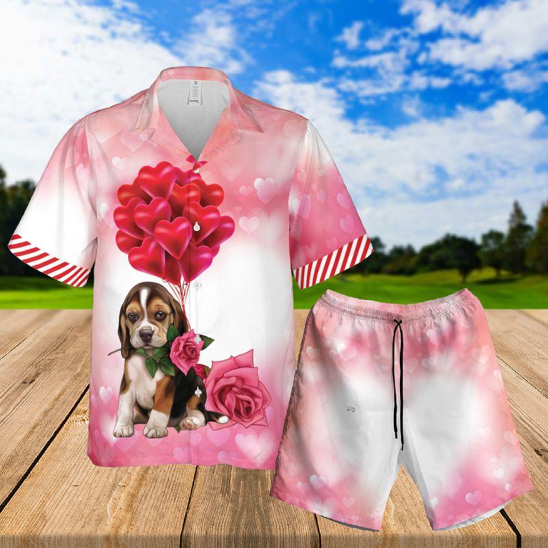 Beagle Puppy Aloha Hawaiian Shirts For Summer, My Valentine Has Paws Heart Hawaiian Set For Men Women, Valentine Gift For Couple, Dog Lovers