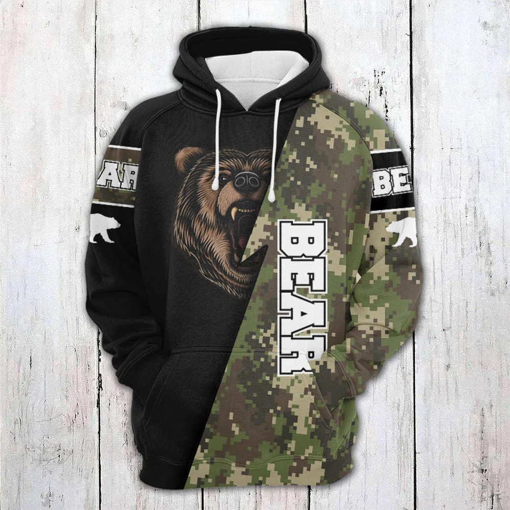 Bear And Camouflage Pattern Pullover Premium Hoodie, Perfect Gift And Outfit For Bear Lovers - Image 2