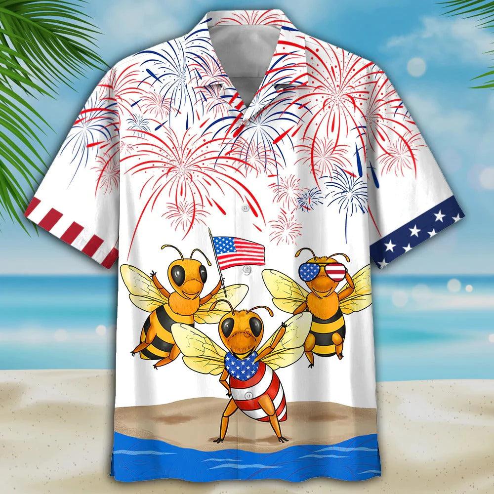 Bee Aloha Hawaiian Shirts For Summer, American Independence Day Aloha Hawaiian Shirt For Men Women, Funny 4th Of July Gift For Bee Lovers, Friend