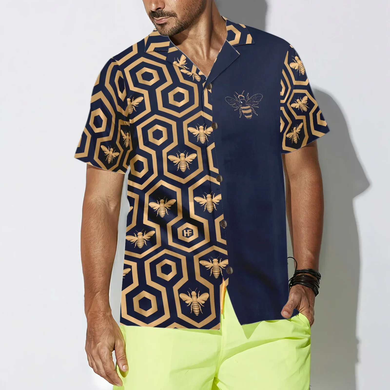 Bee Hive Hexagon Hawaiian Shirt, Summer Aloha Shirts For Men Women, Perfect Gift For Husband, Wife, Boyfriend, Friend - Image 4
