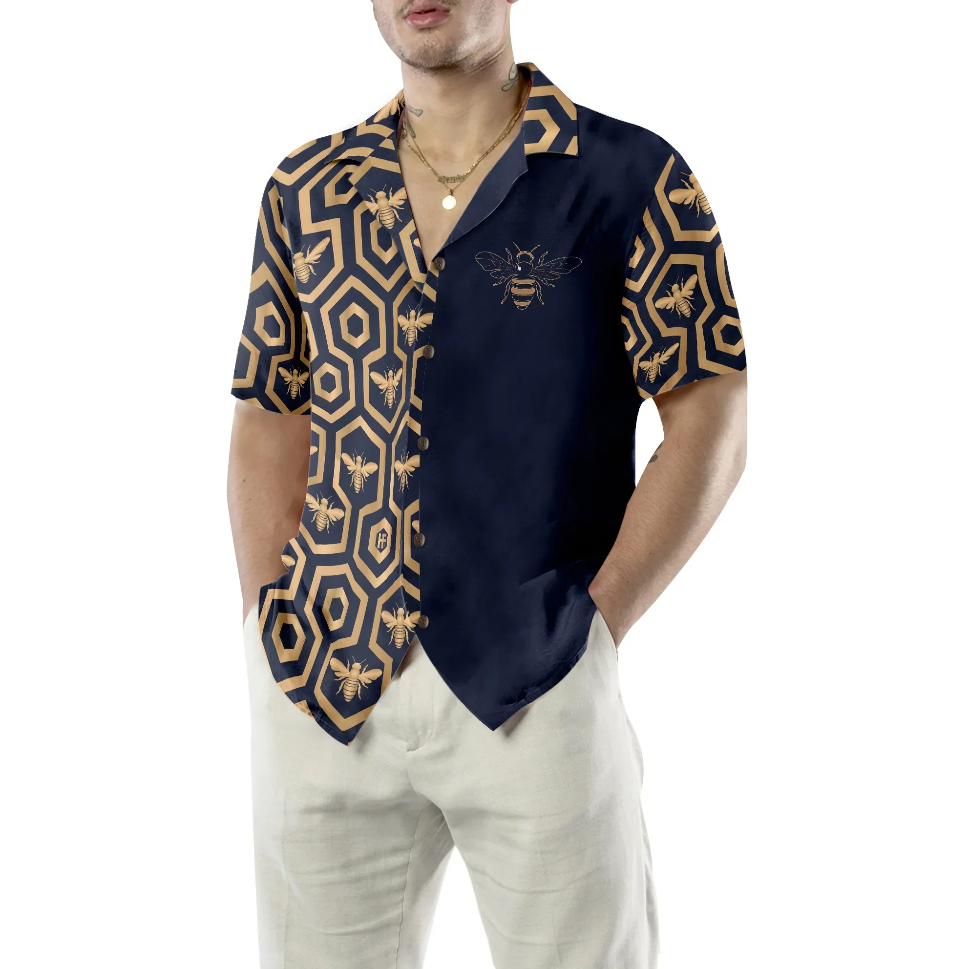 Bee Hive Hexagon Hawaiian Shirt, Summer Aloha Shirts For Men Women, Perfect Gift For Husband, Wife, Boyfriend, Friend - Image 5