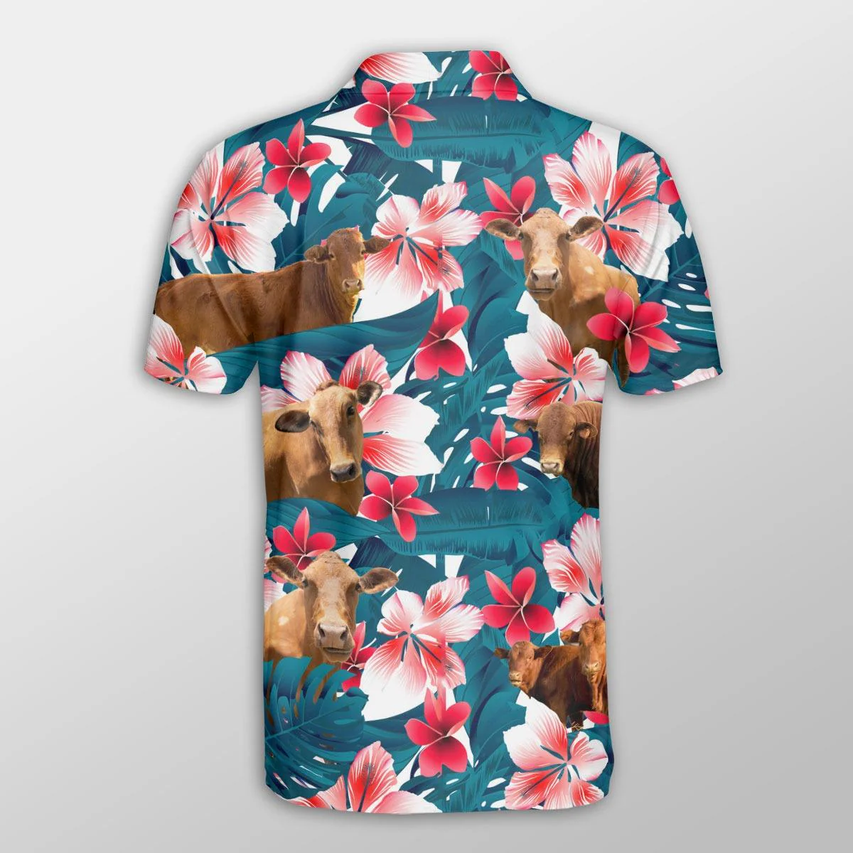 Beefmaster Men Polo Shirts - Beefmaster Tropical Floral Pattern Button Shirts For Men - Perfect Gift For Beefmaster Lovers, Cattle Lovers - Image 3