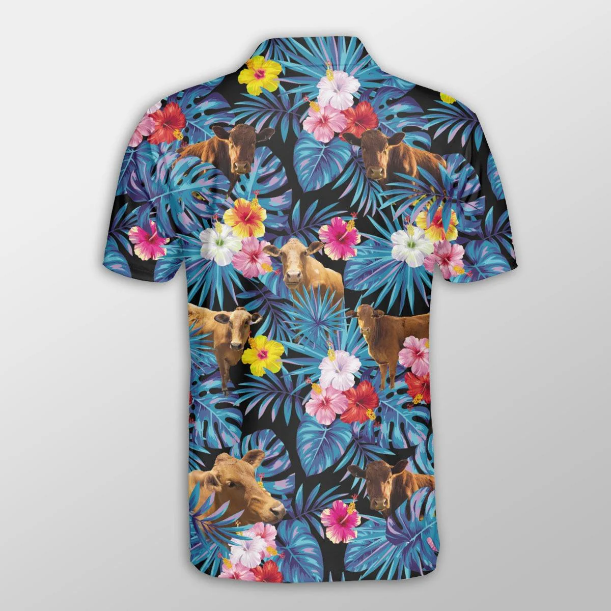 Beefmaster Men Polo Shirts For Summer - Beefmaster Tropical Flowers Leaves Pattern Button Shirts For Men - Perfect Gift For Beefmaster Lovers, Cattle Lovers - Image 3