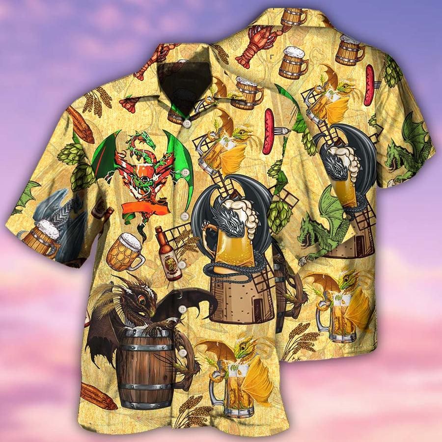 Beer Dragon Aloha Hawaiian Shirt For Summer, Dragon Drunkgon Drinking Hawaiian Shirts Outfit For Men Women, Dragon Lovers