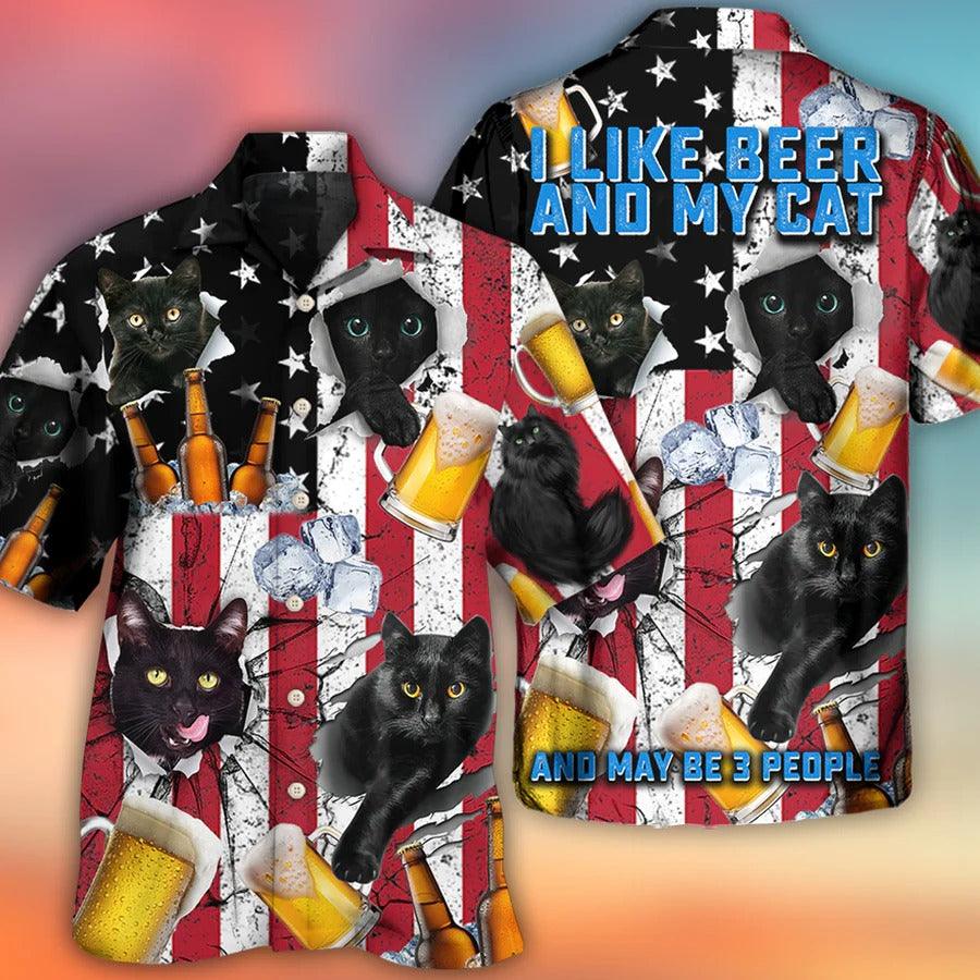 Beer Hawaiian Shirt, Beer And Black Cat, American Flag, I Like Beer And My Cat Aloha Shirt For Men And Women - Perfect Gift For Beer Lovers, Cat Lovers
