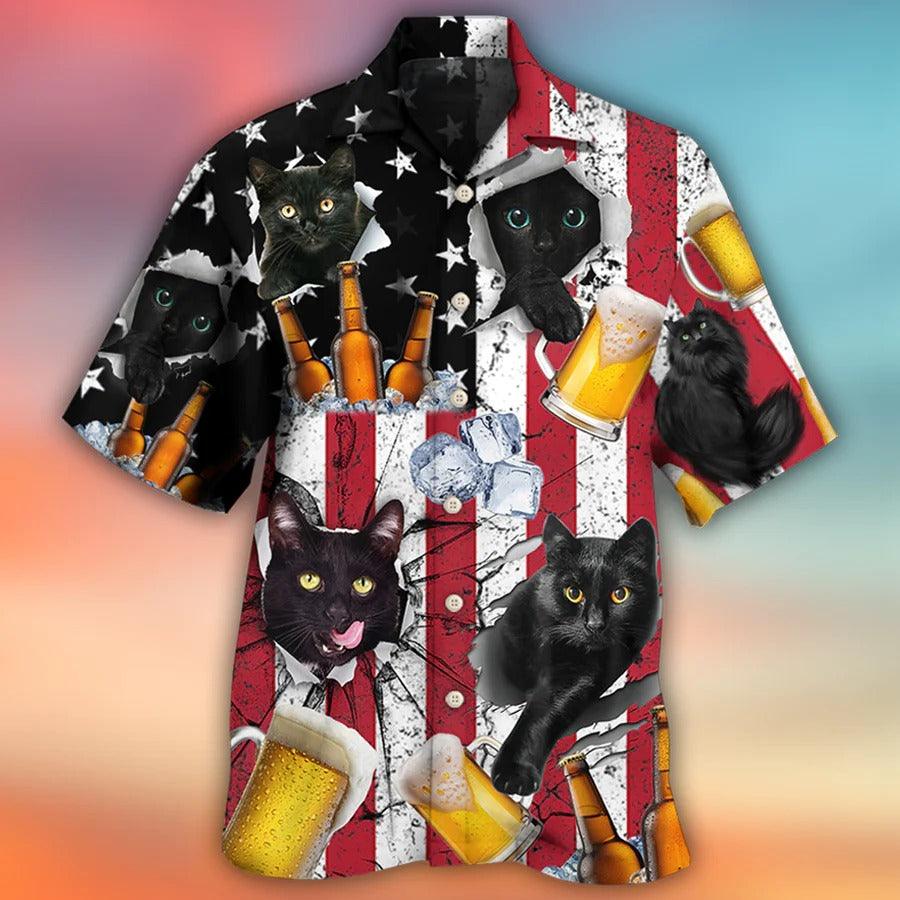 Beer Hawaiian Shirt, Beer And Black Cat, American Flag, I Like Beer And My Cat Aloha Shirt For Men And Women - Perfect Gift For Beer Lovers, Cat Lovers - Image 2