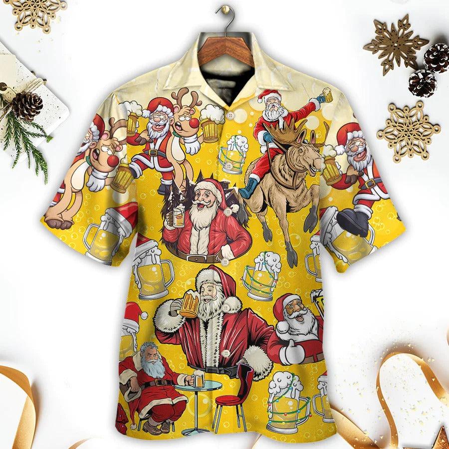 Beer Hawaiian Shirt, Beer Christmas, Santa Claus Drink Beer Merry Xmas Aloha Shirt For Men And Women - Perfect Gift For Beer Lovers, Christmas - Image 2