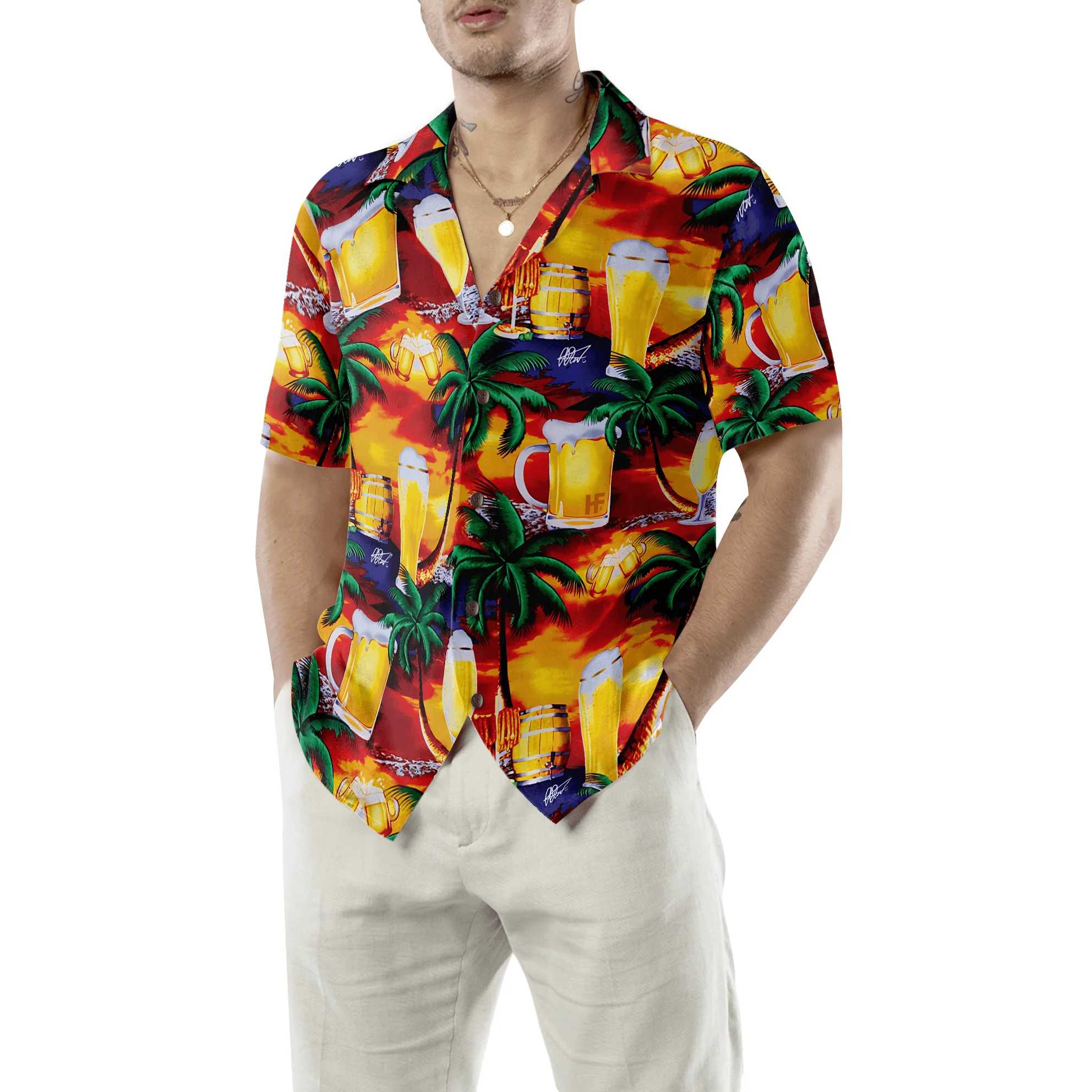 Beer Hawaiian Shirt, Beer in Paradise Tropical Palm Tree Pattern, Colorful Summer Aloha Shirt For Men Women, Perfect Gift For Friend, Beer Lovers - Image 2