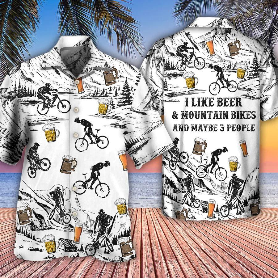 Beer Hawaiian Shirt, Mountain Bikes, Snow, I Like Beer And Mountain Bikes Aloha Shirt For Men And Women - Perfect Gift For Beer Lovers