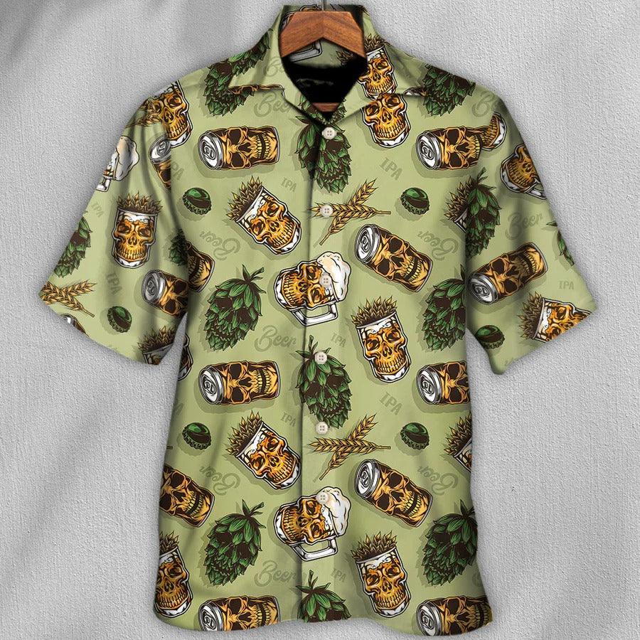 Beer Hawaiian Shirt, Skull Beer, Beer And Hops Favorite Basic Background Aloha Shirt For Men And Women - Perfect Gift For Beer Lovers, Summer - Image 2