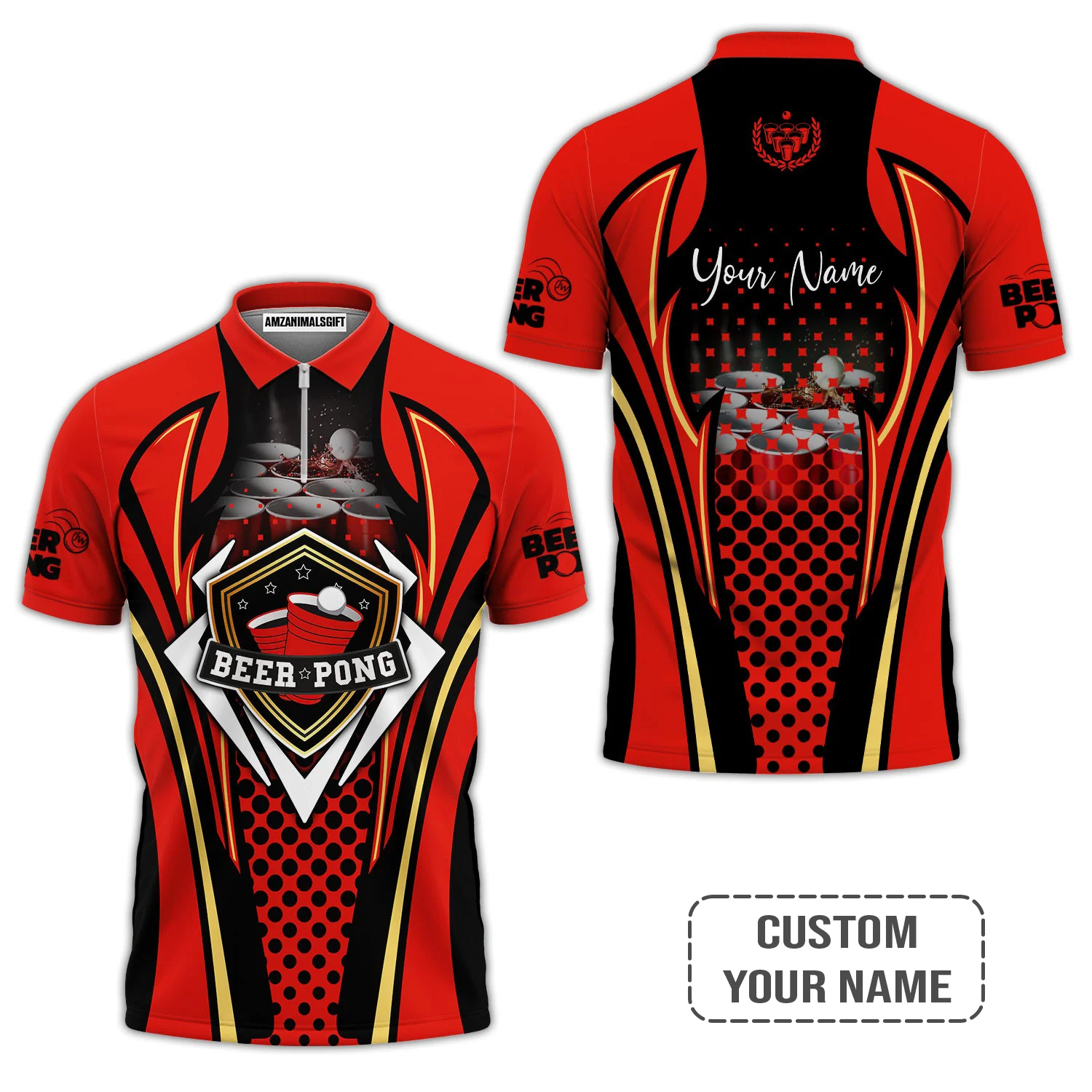 Beer Pong Customized T-Shirt, Personalized Red Black Beer Pong T-Shirt For Beer Pong Lovers, Beer Pong Team Players - Image 5