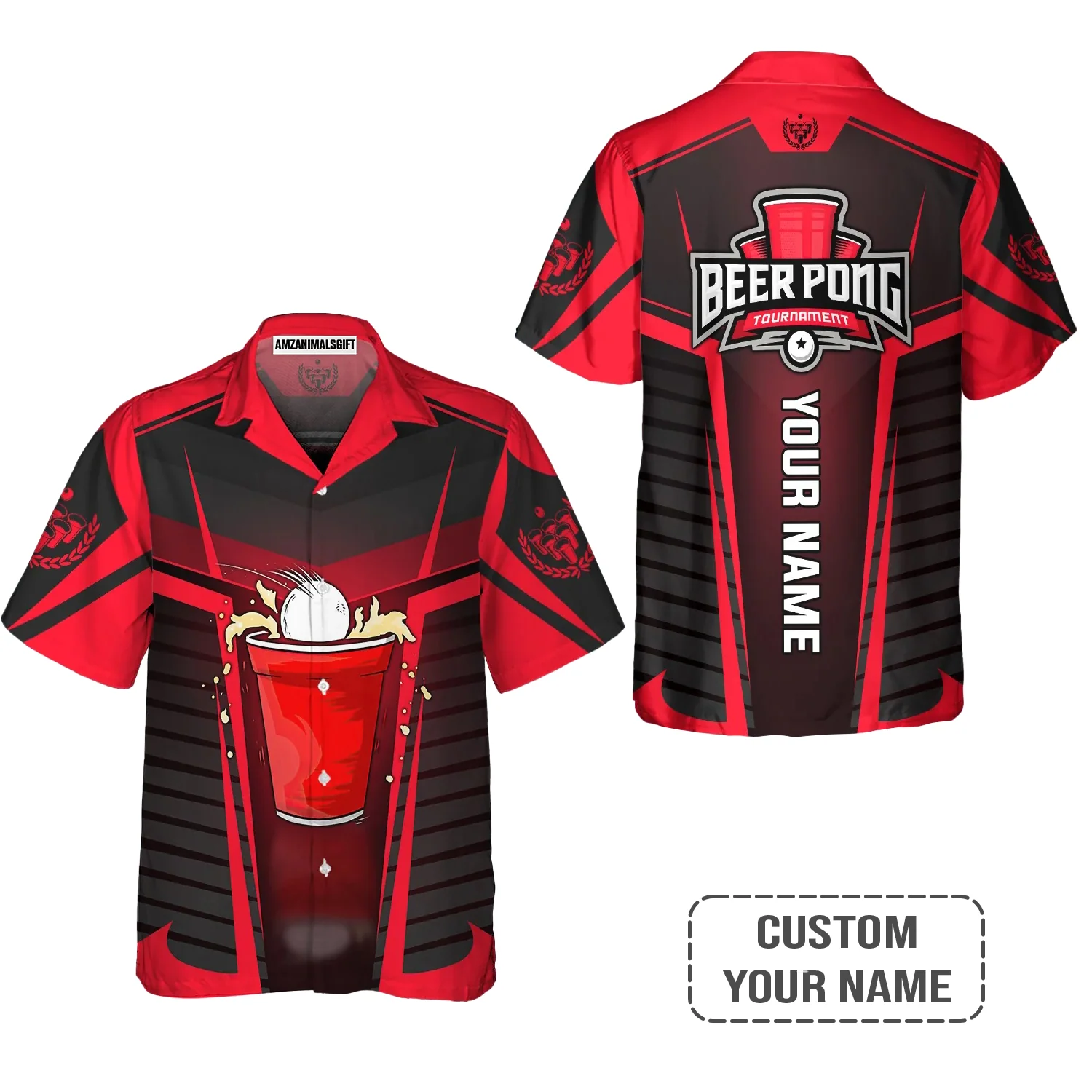 Beer Pong Customized T-Shirt, Personalized Red Black Beer Pong Tournament Shirt For Beer Pong Lovers, Team Players - Image 3