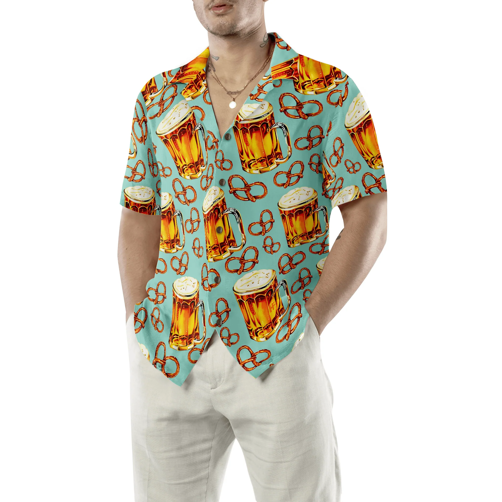 Beer & Pretzel Hawaiian Shirt For Summer, Colorful Shirt For Men Women, Perfect Gift For Friend, Team, Family, Beer Pretzel Lovers - Image 5