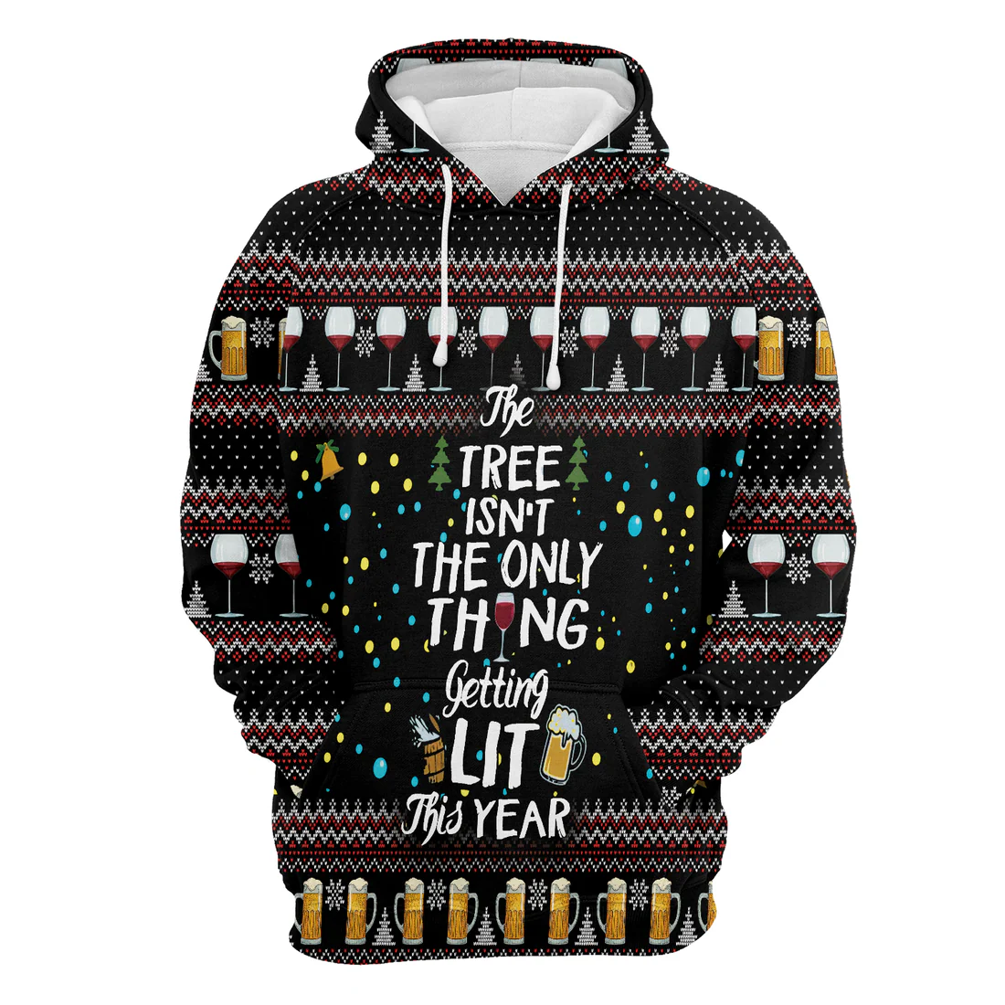 Beer & Wine Premium Christmas Hoodie, The Tree Isn't The Only Thing Getting Lit Unisex Hoodie For Men & Women - Perfect Gift For Christmas, Family - Image 4