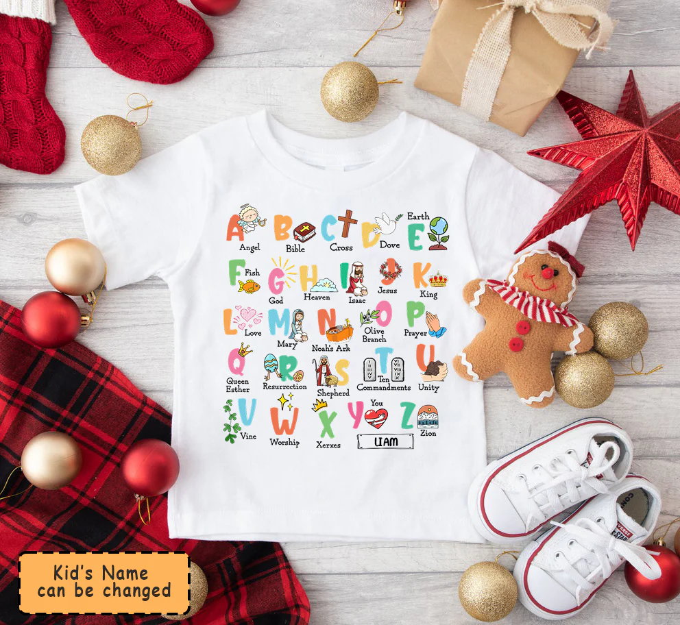 Biblical Alphabet Kid T-Shirt Customized Name Christmas New Year Gifts For Son Grandson - Image 3