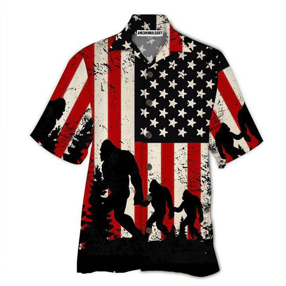 Bigfoot Activities In Vacation American Flag Aloha Hawaiian Shirts For Men Women, 4th Of July Gift For Summer, Friend, Family, Independence Day