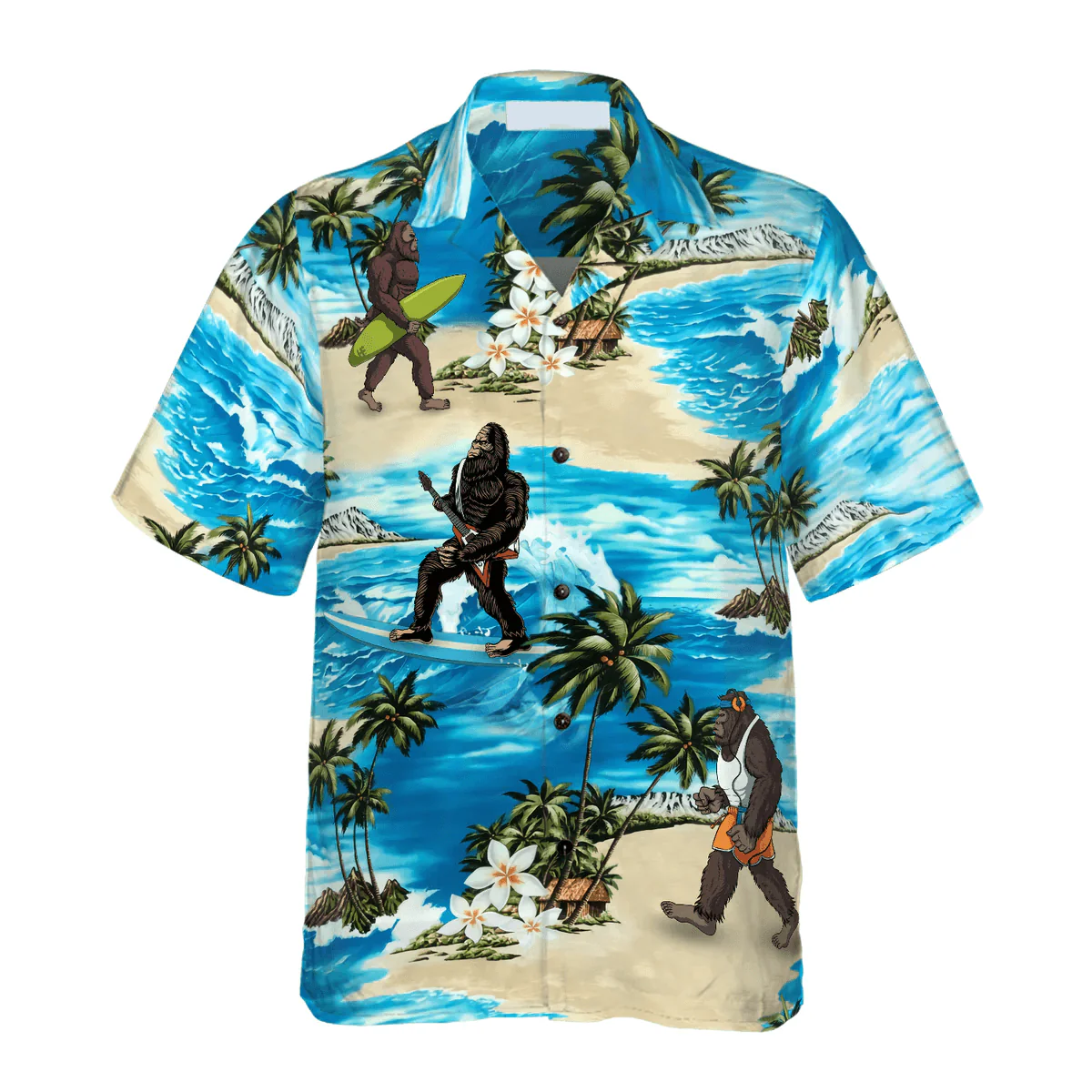 Bigfoot Hawaiian Shirt, Bigfoot AIoha Beach Bigfoot Hawaiian Shirt, Palm Tree And Flower Blue Ocean Bigfoot Surfing Hawaiian Shirt - Perfect Gift For Husband, Boyfriend, Friend, Family - Image 2