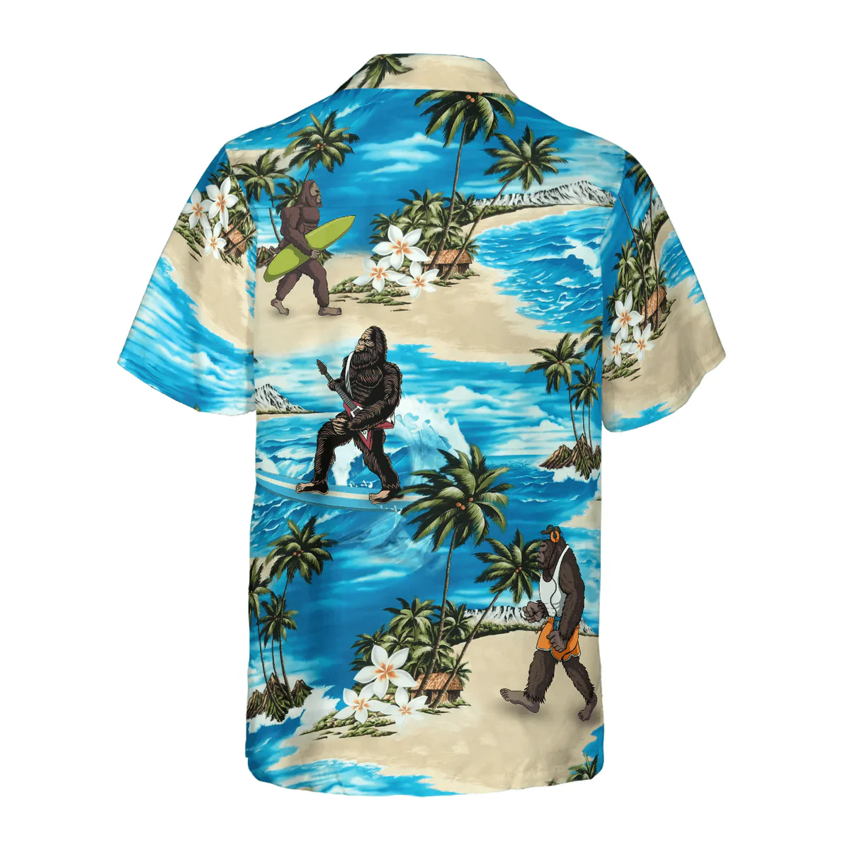Bigfoot Hawaiian Shirt, Bigfoot AIoha Beach Bigfoot Hawaiian Shirt, Palm Tree And Flower Blue Ocean Bigfoot Surfing Hawaiian Shirt - Perfect Gift For Husband, Boyfriend, Friend, Family - Image 3