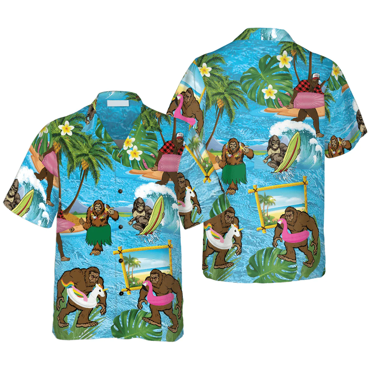 Bigfoot Hawaiian Shirt - Bigfoot On The Beach Hawaiian Shirt, Tropical Aloha Wave Surfing Hawaiian Shirt - Perfect Gift For Husband, Boyfriend, Friend, Family