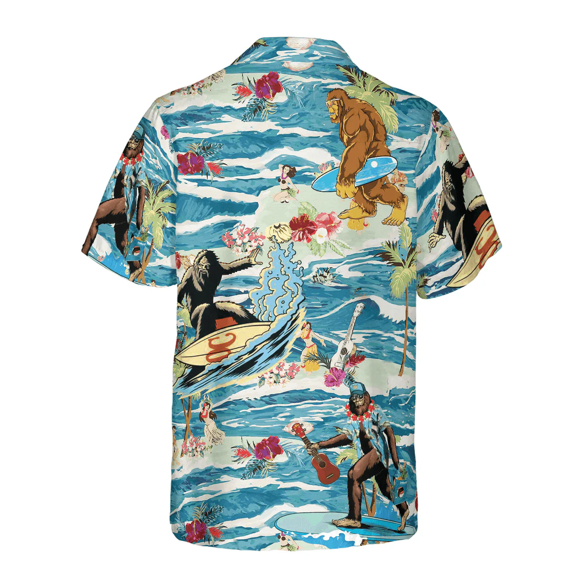 Bigfoot Hawaiian Shirt, Surfing Bigfoot Aloha Vacation Bigfoot Hawaiian Shirt, Tropical Ocean Wave Shirt For Men Hawaiian Shirt - Perfect Gift For Husband, Boyfriend, Friend, Family - Image 3