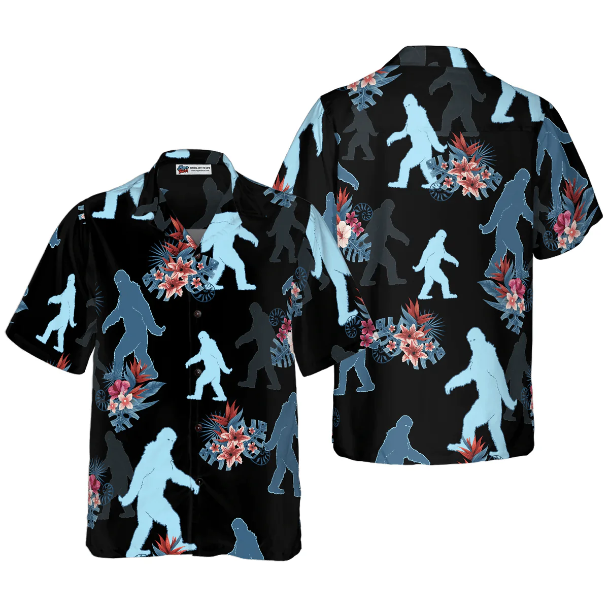 Bigfoot Hawaiian Shirt - The Tropical Leaves Bigfoot Hawaiian Shirt, Black Tropical Floral Bigfoot Hawaiian Shirt - Perfect Gift For Husband, Boyfriend, Friend, Family