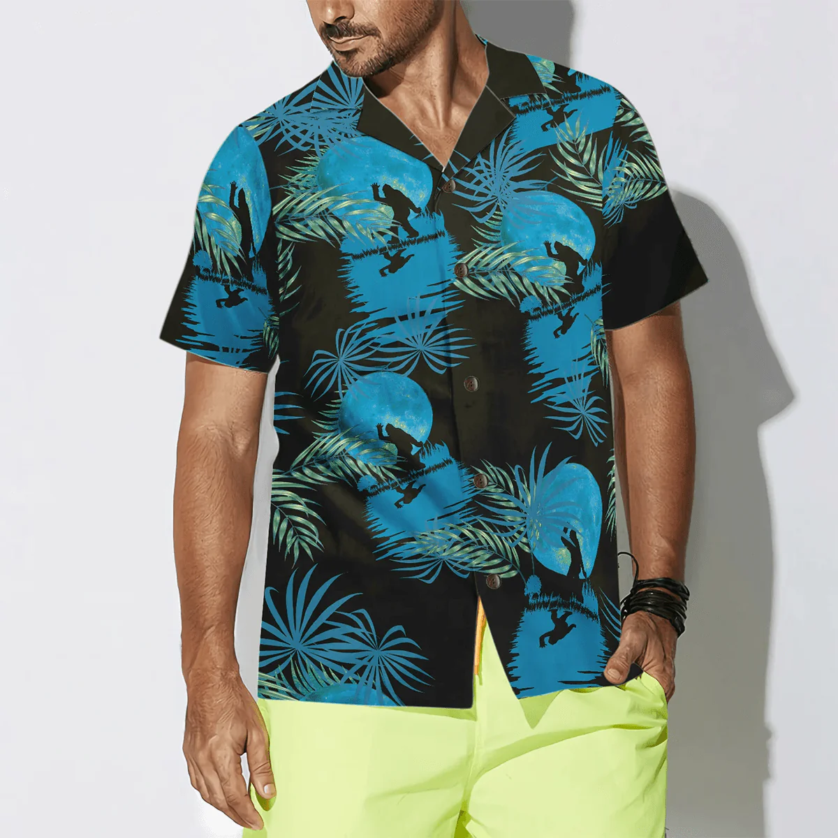 Bigfoot Hawaiian Shirt - Tropical Blue Moon Bigfoot Hawaiian Shirt, Black And Blue Moonlight Hawaiian Shirt - Perfect Gift For Husband, Boyfriend, Friend, Family - Image 4