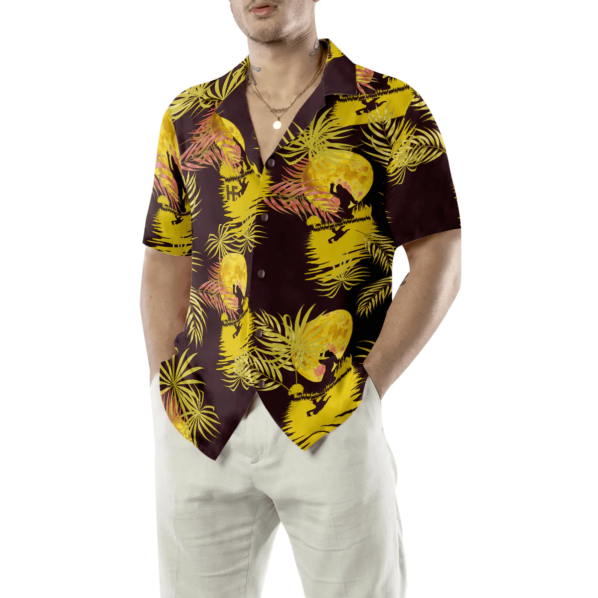 Bigfoot Hawaiian Shirt - Tropical Yellow Moon Bigfoot Hawaiian Shirt, Dancing In The Moonlight Bigfoot Hawaiian Shirt - Perfect Gift For Husband, Boyfriend, Friend, Family - Image 5