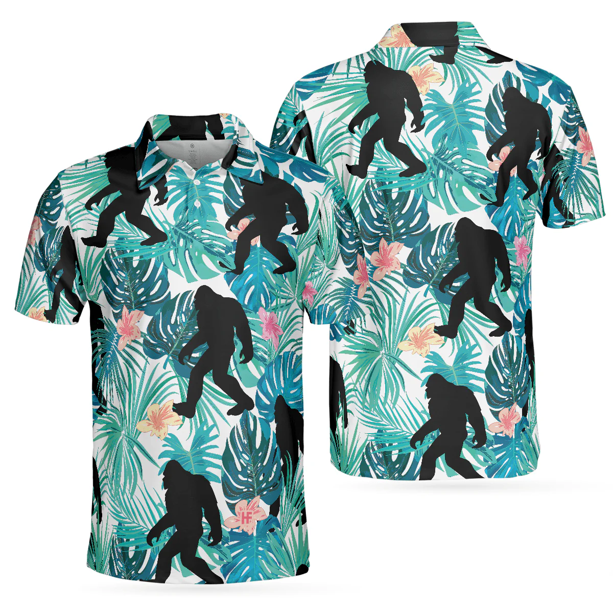 Bigfoot Men Polo Shirt, Tropical Floral And Leaves Polo Shirt, Best Bigfoot Shirt - Perfect Gift For Men, Family, Friends - Image 2