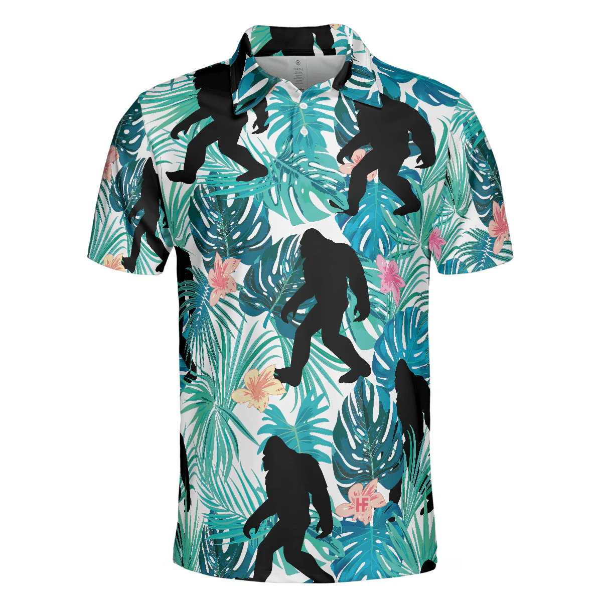 Bigfoot Men Polo Shirt, Tropical Floral And Leaves Polo Shirt, Best Bigfoot Shirt - Perfect Gift For Men, Family, Friends - Image 4