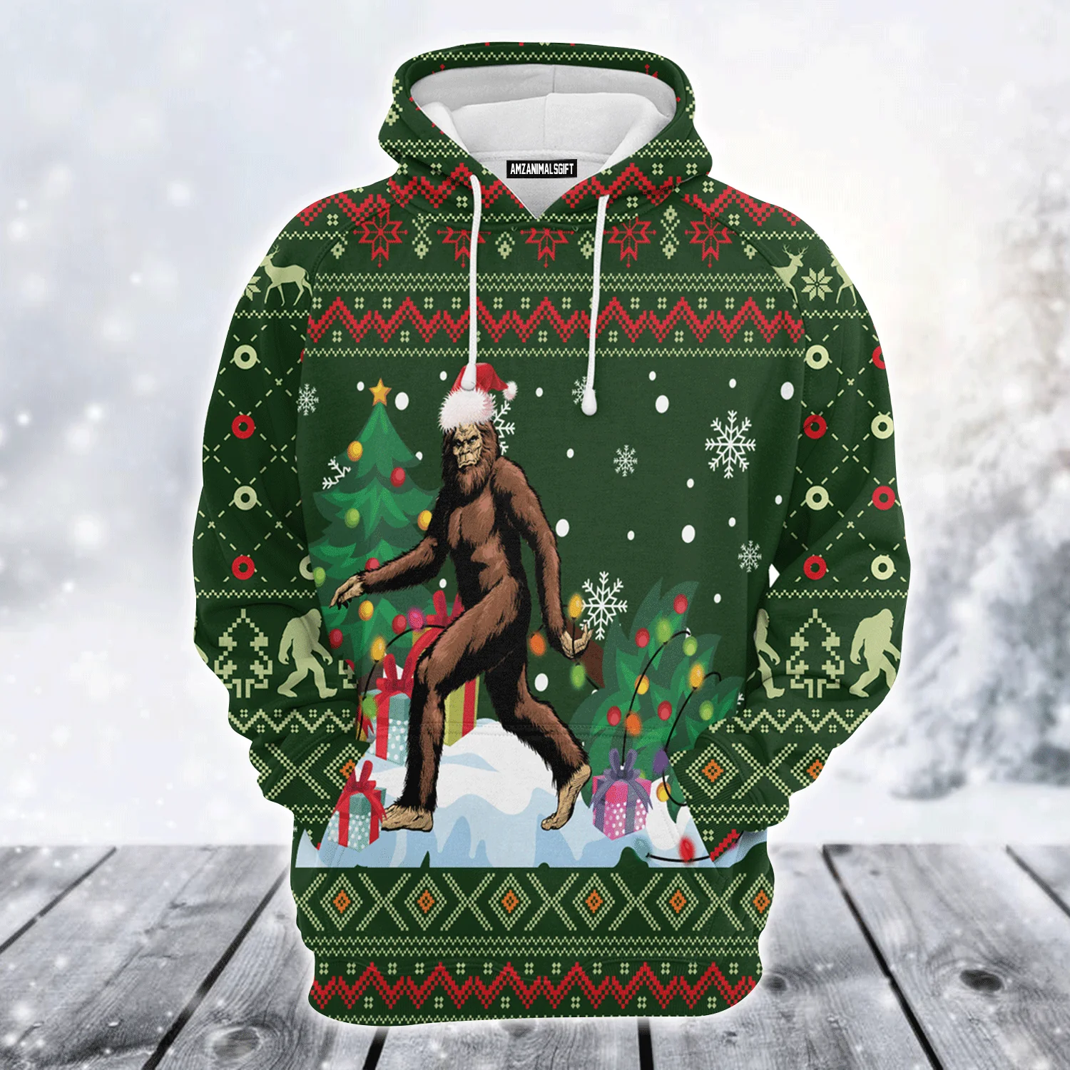 BigFoot Premium Christmas Hoodie, BigFoot Xmas Christmas Pattern Unisex Hoodie For Men & Women - Perfect Gift For Christmas, BigFoot Lover - Image 2