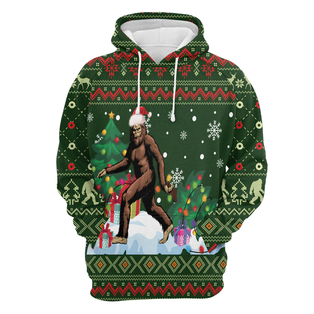 BigFoot Premium Christmas Hoodie, BigFoot Xmas Christmas Pattern Unisex Hoodie For Men & Women - Perfect Gift For Christmas, BigFoot Lover - Image 4