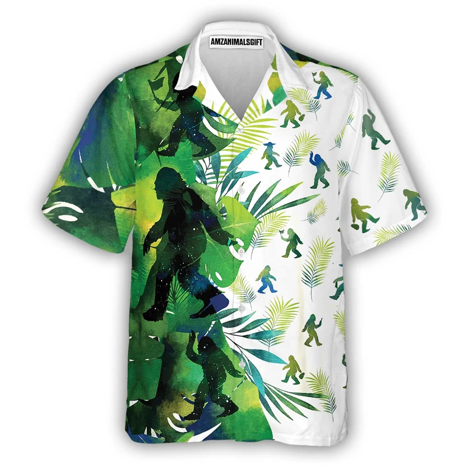 Bigfoot Silhouettes in Tropical Hawaiian Shirt, Green Sasquatch Summer Aloha Shirt For Men, Perfect Gift For Friends, Husband, Boyfriend, Family - Image 2