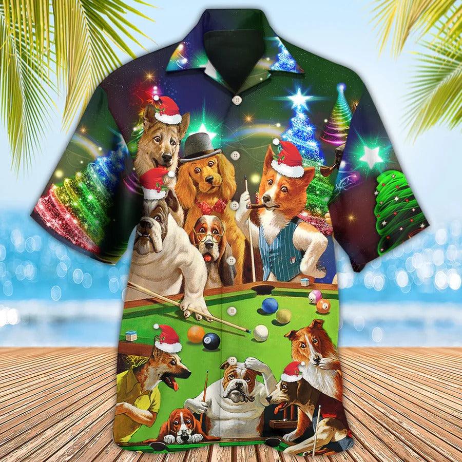 Billiard Hawaiian Shirt, Funny Dogs Aloha Hawaiian Shirt, Billiard Dogs Merry Christmas Aloha Shirt For Men - Gift For Billiard Lovers, Dog Lovers - Image 2