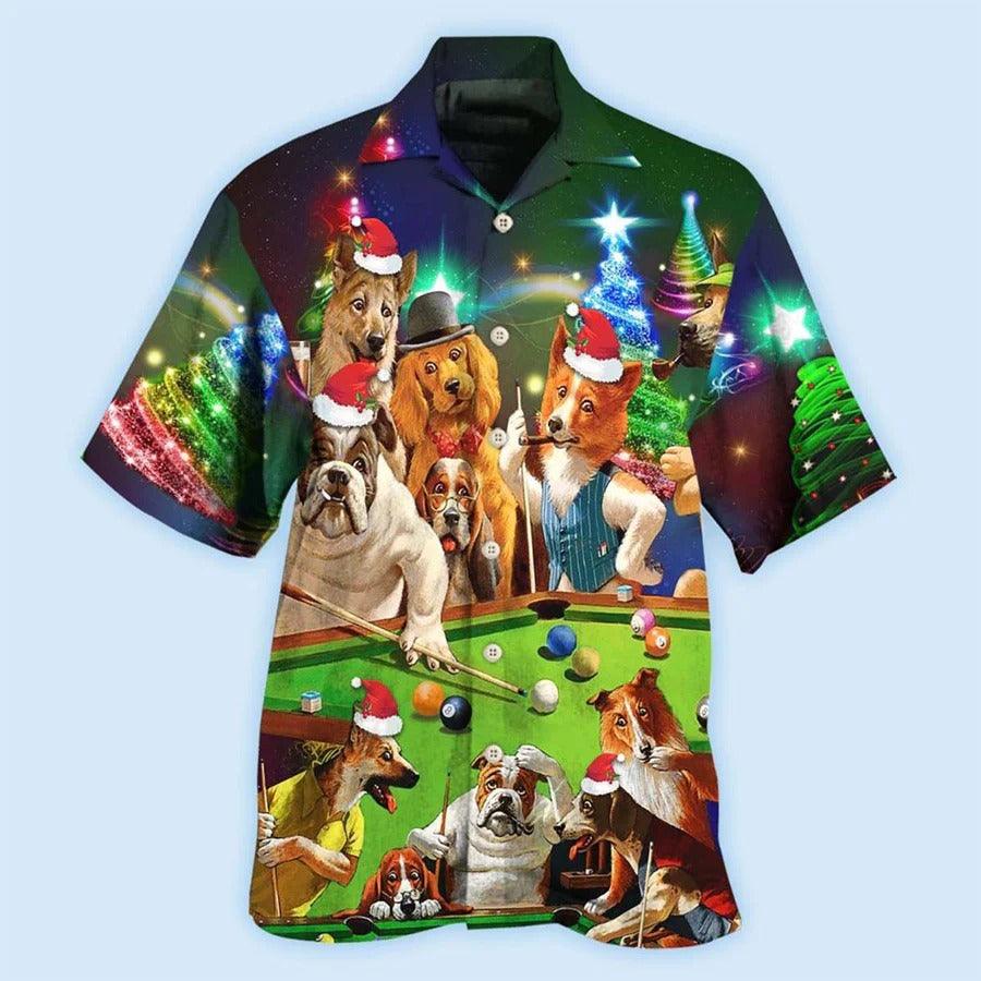 Billiard Hawaiian Shirt, Funny Dogs Aloha Hawaiian Shirt, Billiard Dogs Merry Christmas Aloha Shirt For Men - Gift For Billiard Lovers, Dog Lovers - Image 3