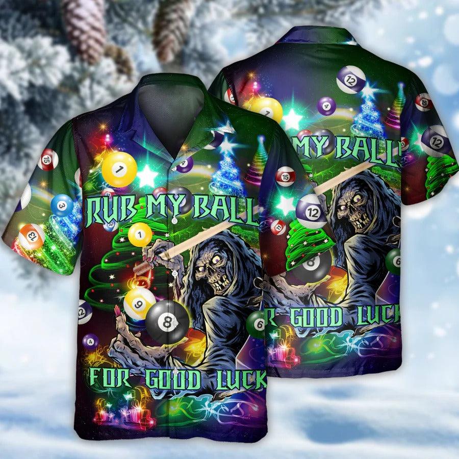 Billiard Hawaiian Shirt, Skull Billiard Aloha Hawaiian Shirt, Rub My Ball Billiard Aloha Shirt For Men - Perfect Gift For Billiard Lovers, Christmas