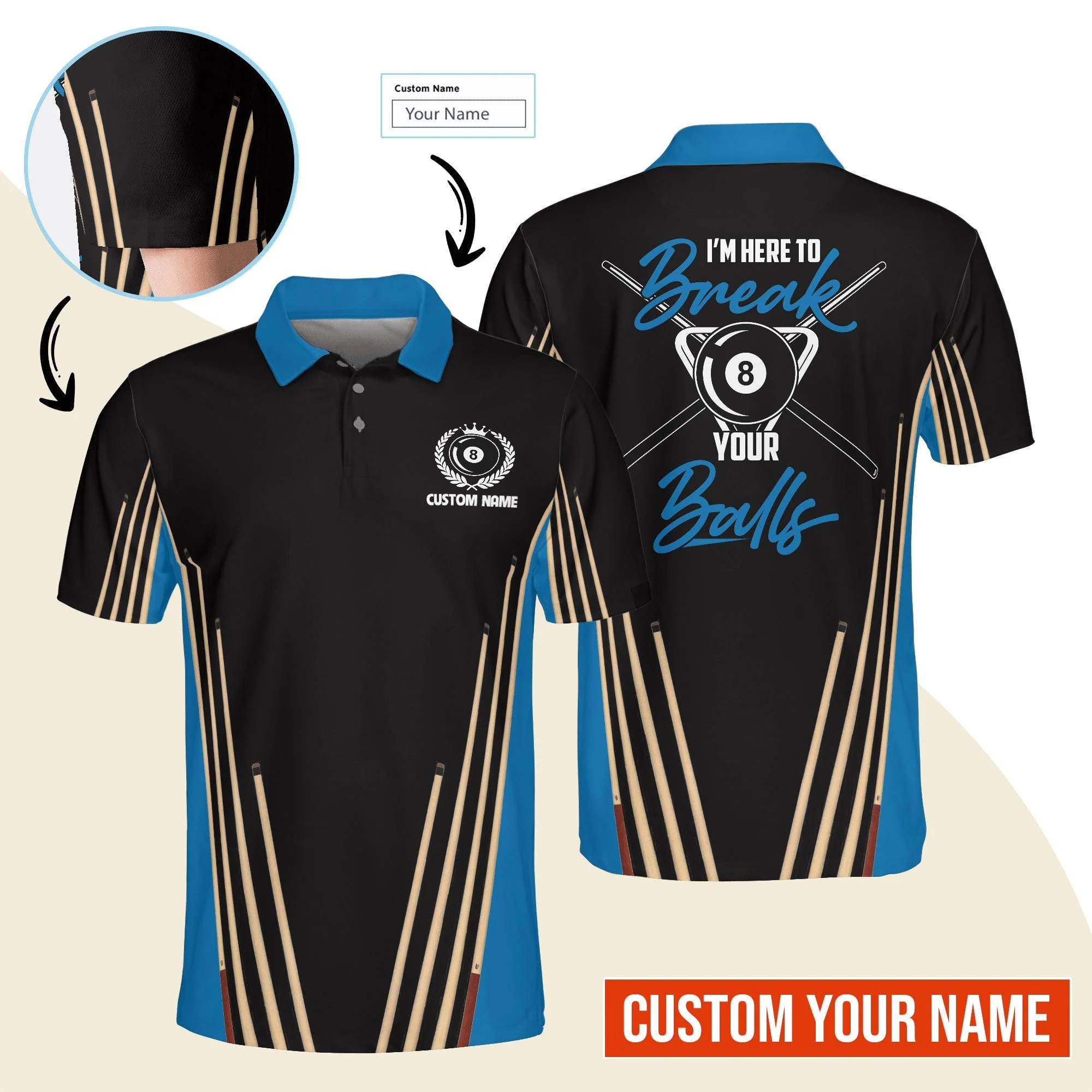 Billiard Men Polo Shirt Custom Name - Billiard Pool 8 Ball Personalized Polo Shirt For Men - Gift For Billiard Players, Billiard Lovers - Image 6