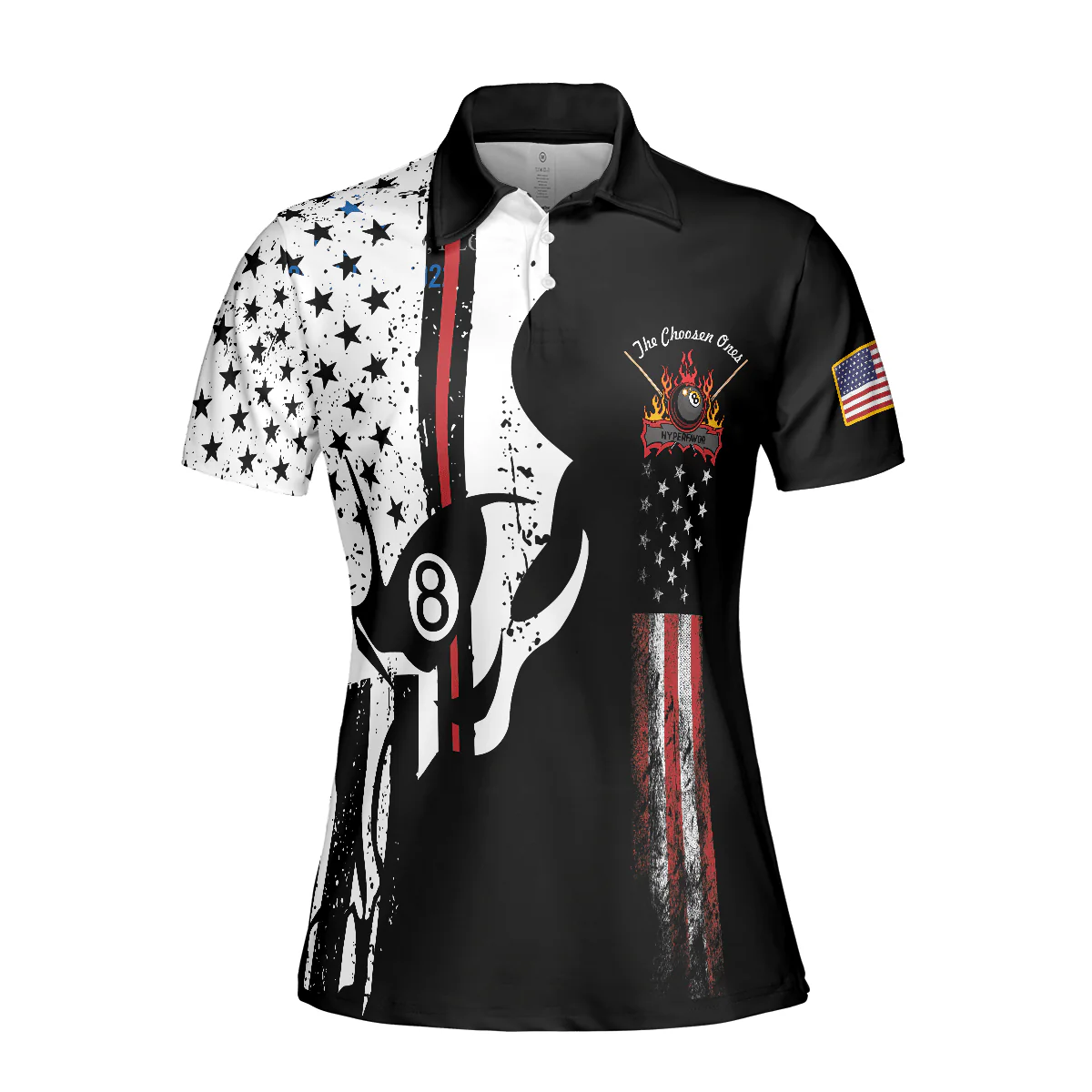 Billiard Women Polo Shirts, The Chosen Ones, Skull American Flag Billiards Polo Shirt - Perfect Gift For Ladies, Billiards Lovers, Billiards Players - Image 4