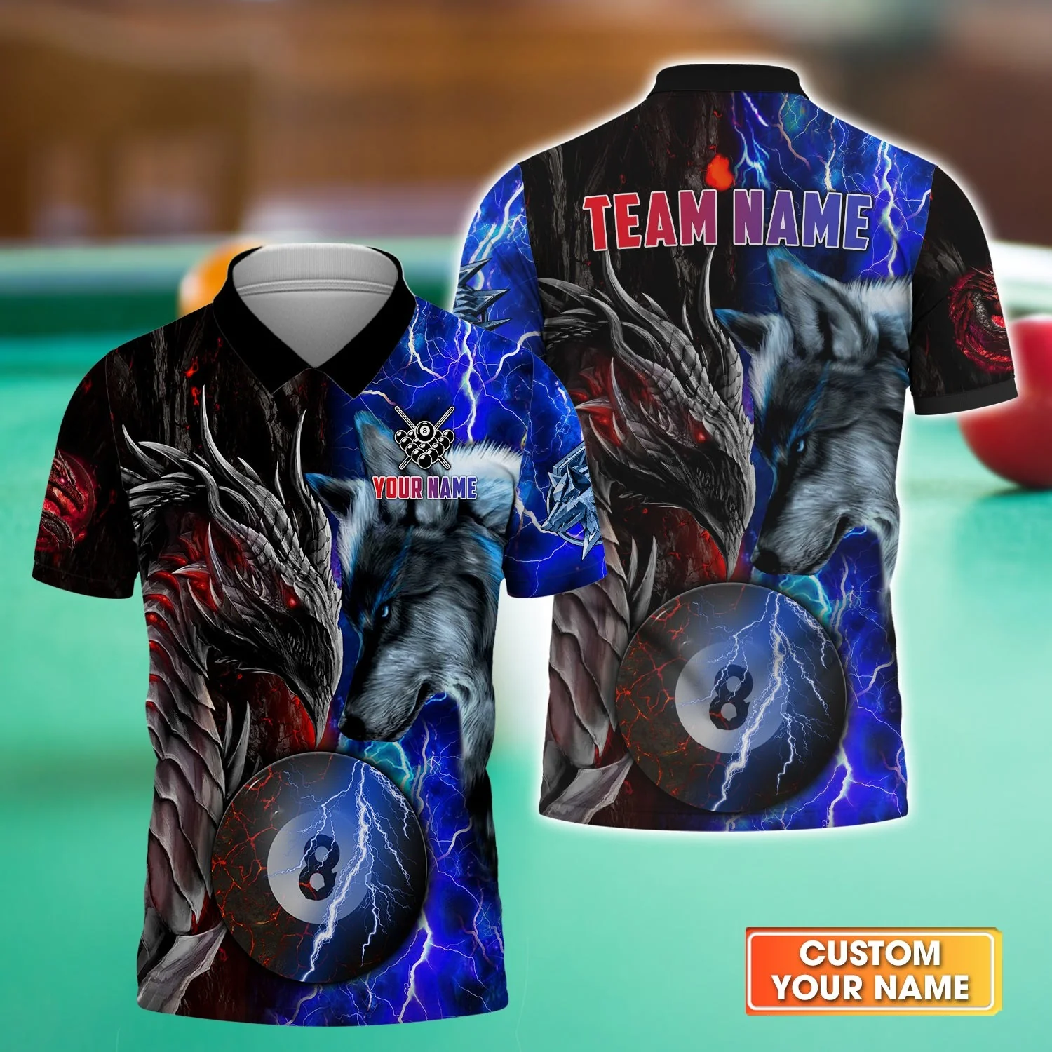 Billiards Custom Hawaiian Shirt - Dragon And Wolf Billiards 8 Balls Paint Splash Personalized Billiards Hawaiian Shirt - Image 2