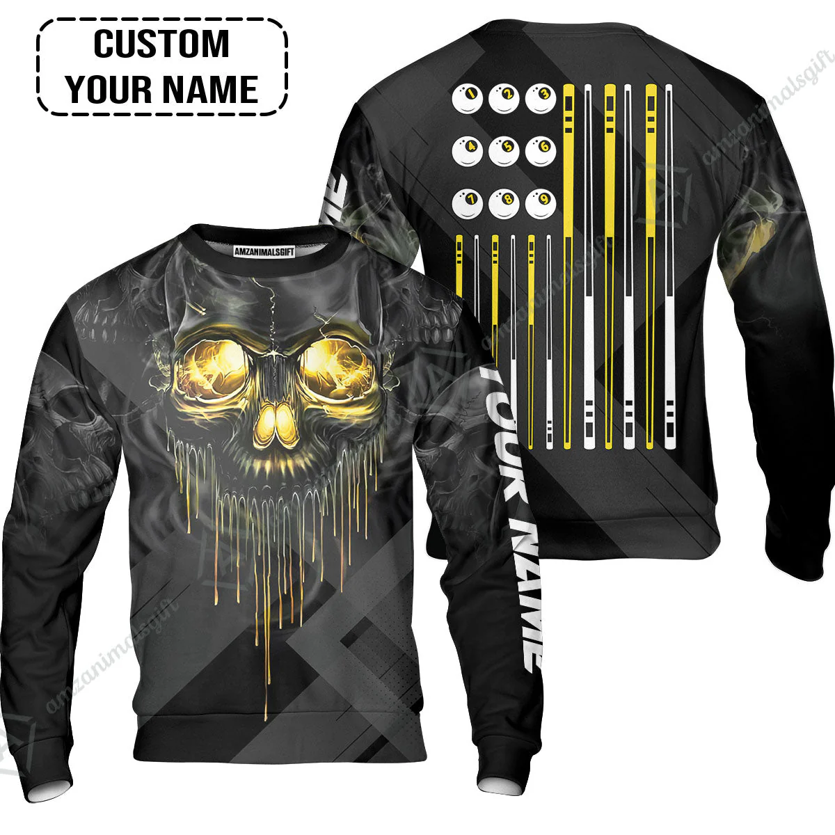 Billiards Hoodie - Billiards Pool Player Skull Custom Hoodie , Skull Billiards Shirt For Billiards Players, Personalized Billiards Gift - Image 5
