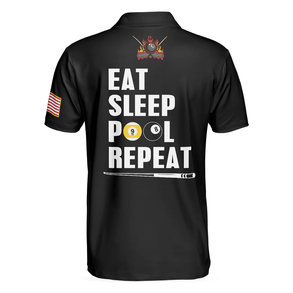 Billiards Men Polo Shirt, American Flag, Billiards Ball Flame, Eat Sleep Pool Repeat, 8 Ball Pool Billiards Polo Shirts, Gift For Billiards Lovers - Image 3