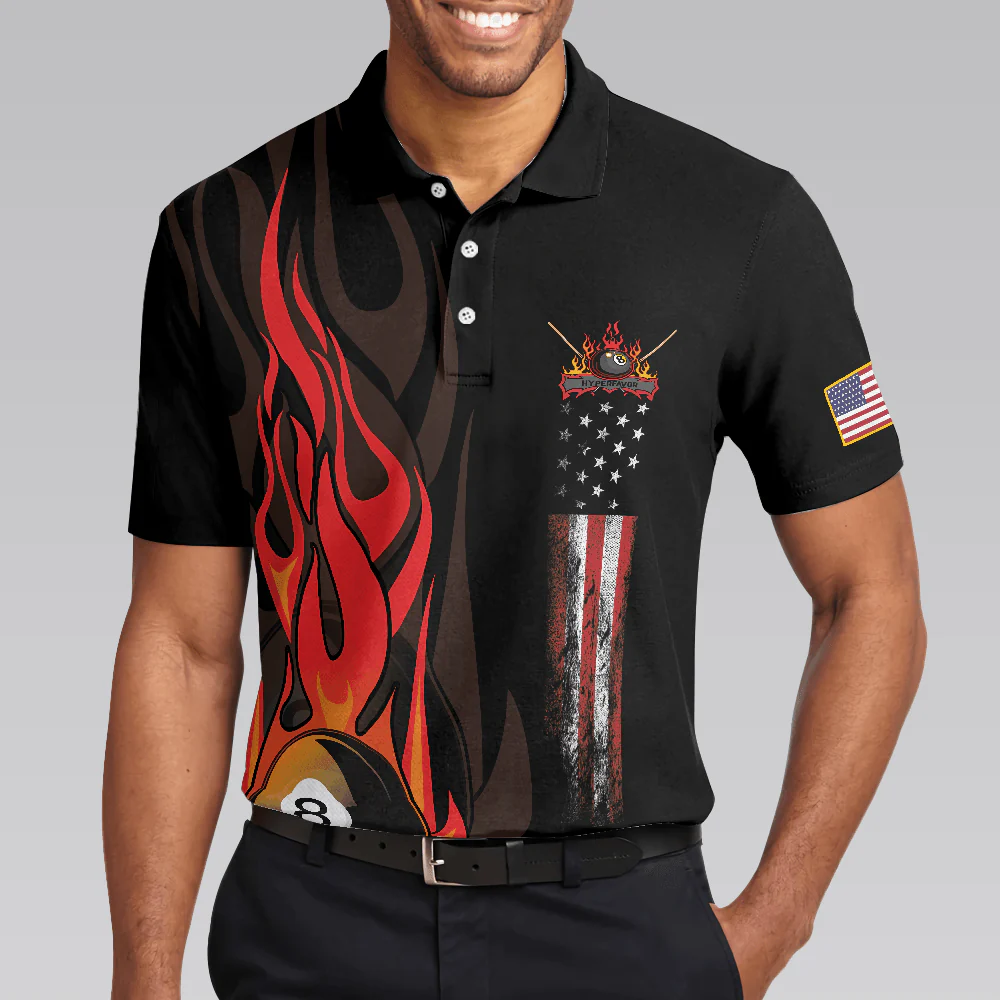 Billiards Men Polo Shirt, American Flag, Billiards Ball Flame, Eat Sleep Pool Repeat, 8 Ball Pool Billiards Polo Shirts, Gift For Billiards Lovers - Image 5
