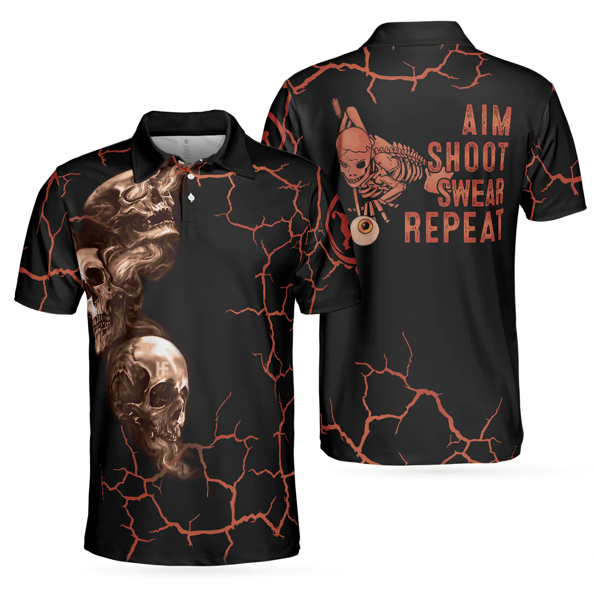 Billiards Men Polo Shirt, Billiard Aim Shoot, Scary Skull, 8 Ball Pool Billiards Polo Shirts, Best Halloween Billiards, Gift For Billiards Lovers - Image 2