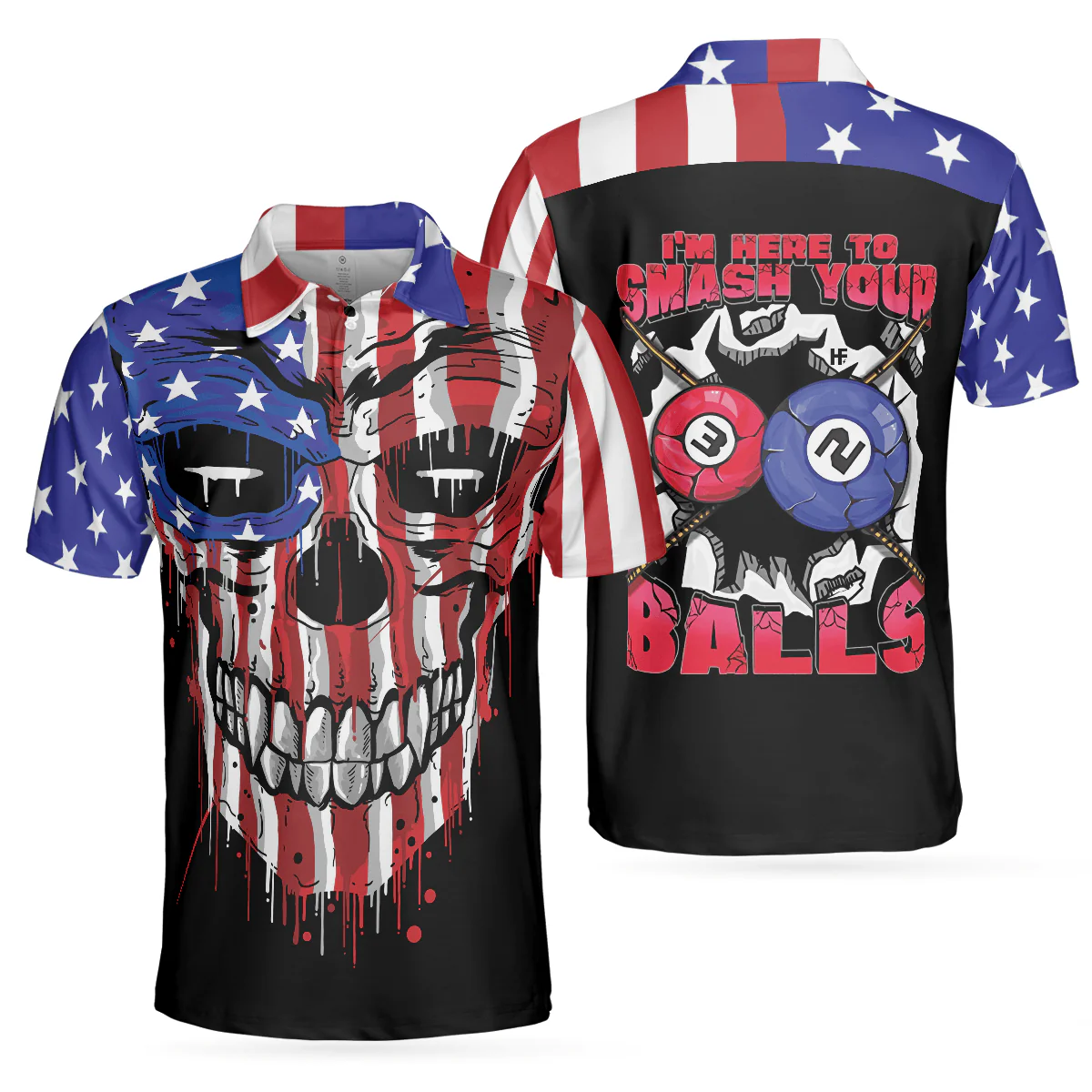Billiards Men Polo Shirt, I'm Here To Smash Your Balls Billiards Polo Shirt, Skull American Flag Shirt For Men, Billiards Lovers - Image 2