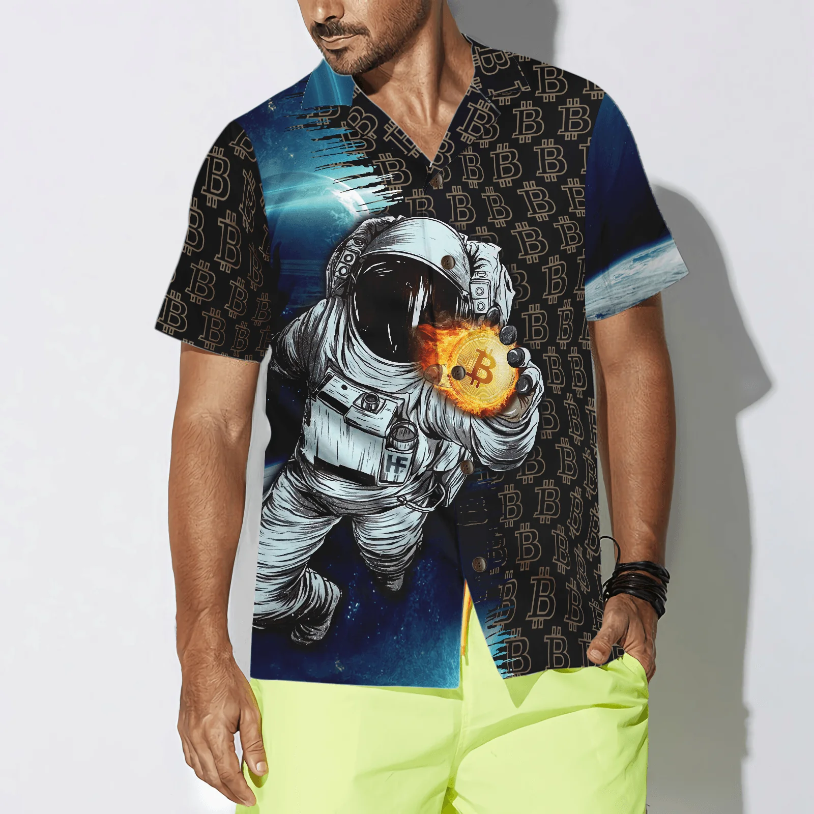 Bitcoin Astronaut Hawaiian Shirt For Summer, Colorful Hawaiian Shirt Outfit For Men Women, Gift For Friend, Team, Family - Image 4