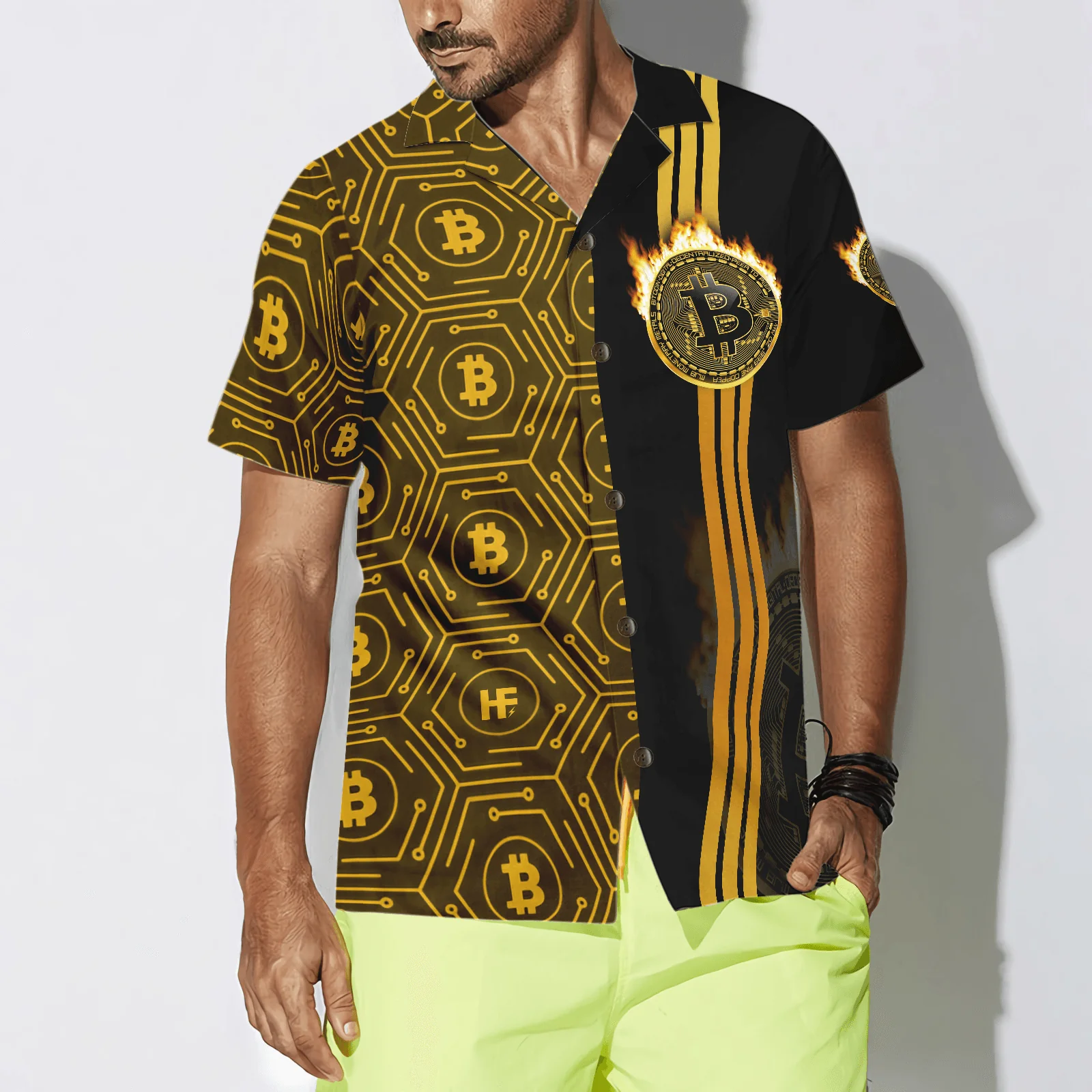 Bitcoin Flame Hawaiian Shirt For Summer, Colorful Hawaiian Shirt Outfit For Men Women, Gift For Friend, Team, Family - Image 5