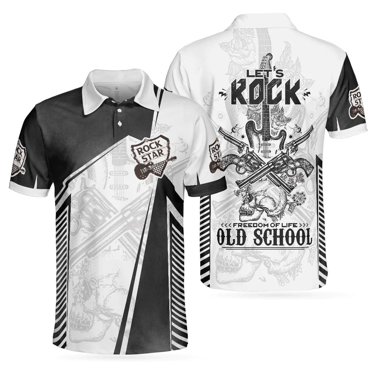 Black And White Guitar Sweatshirt, Let's Rock Freedom Of Life Old School Guitar Sweatshirt - Image 4