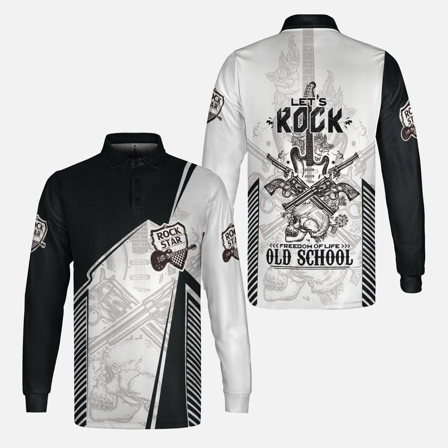 Black And White Guitar Sweatshirt, Let's Rock Freedom Of Life Old School Guitar Sweatshirt - Image 5