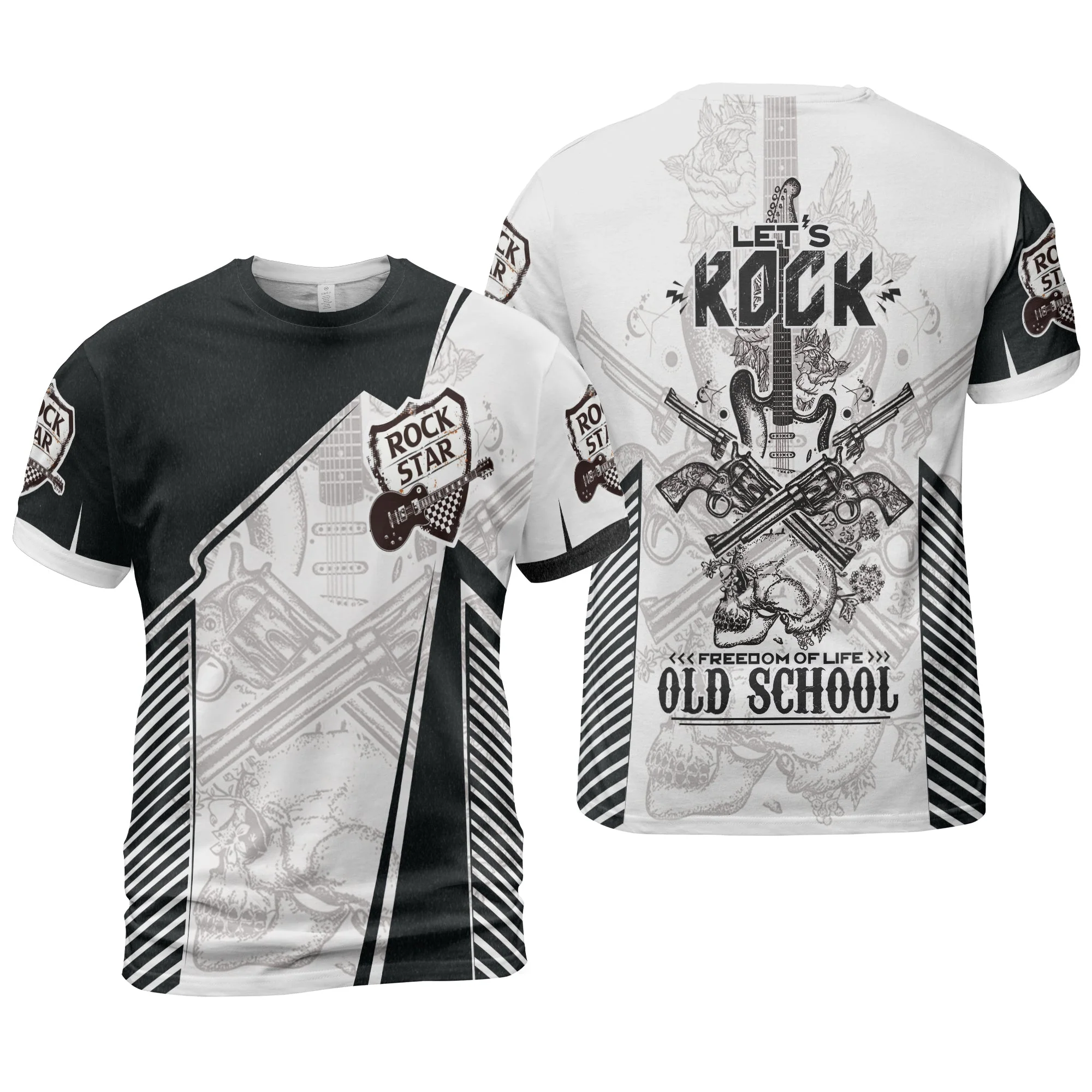Black And White Guitar Sweatshirt, Let's Rock Freedom Of Life Old School Guitar Sweatshirt - Image 6