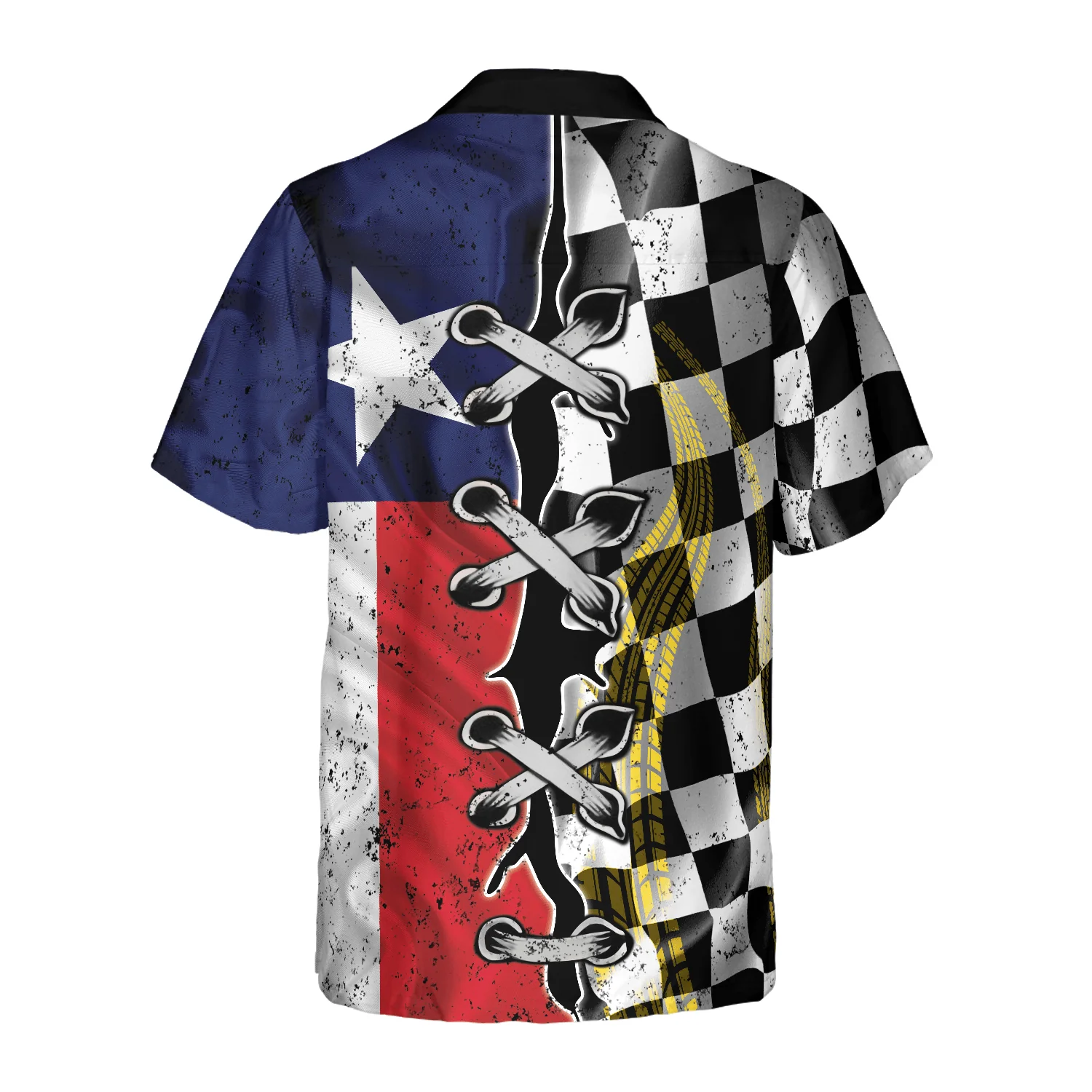 Black And White Texas Racing Flag Aloha Hawaiian Shirt For Summer, Colorful Hawaiian Shirt Outfit For Men Women, Gift For Friend, Team, Racing Lover - Image 2